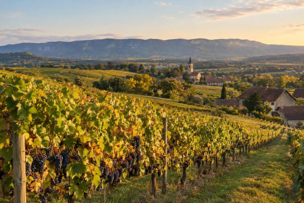 Rangées de vignes en pente douce