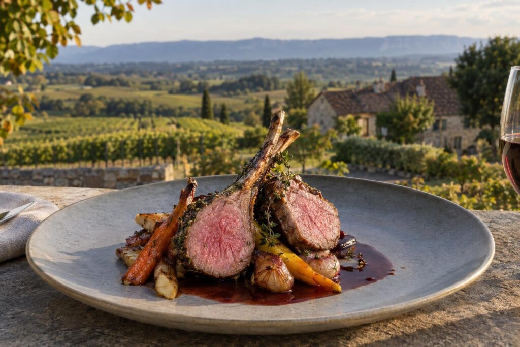 Carré d'agneau et jus rouge