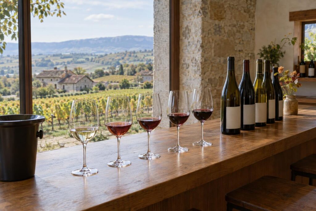 Verres de vin alignés sur un comptoir