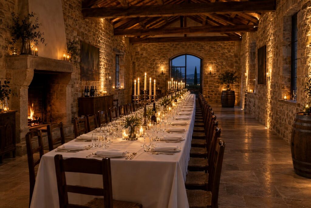 Table dressée pour un dîner aux chandelles